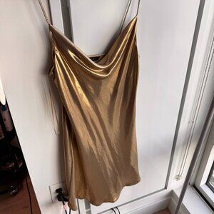 ZARA Metallic Gold Slip Dress